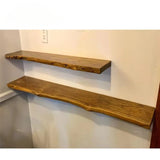 TimberEdge Solid Wood Floating Shelf – Rustic Live Edge Wall Board with Mounting Kit