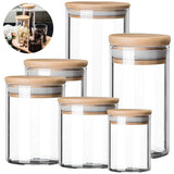 Modern Glass Food Storage Jar Set with Wooden Lids – Airtight Kitchen Containers | Freshness Seal | Multi-Grain Storage