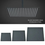 AeroLux MatteBlack Square Rain Shower – 360° Rotatable, Wall & Ceiling Mount