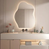 NordiGlow AuraCurve LED Wall Mirror – Scandinavian Irregular Lighted Vanity Mirror for Bathroom, Bedroom & Living Room
