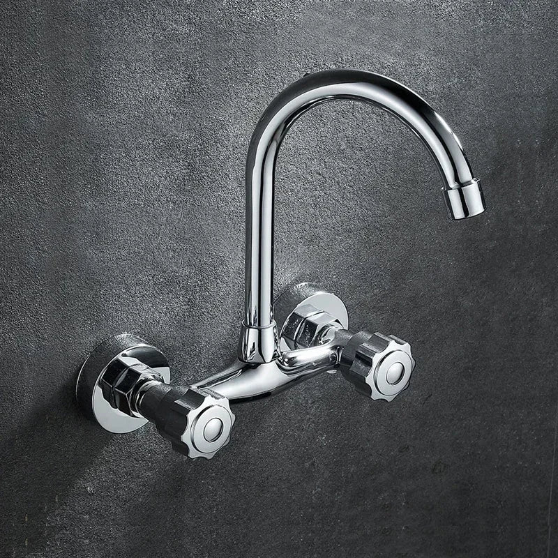 Wall-Mounted Kitchen Faucet with Dual Handles and 360° Rotating Spout