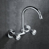 Wall-Mounted Kitchen Faucet with Dual Handles and 360° Rotating Spout