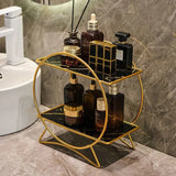 AureliaTower Premium 2-Tier Bathroom & Makeup Organizer – Gold/Black with Marble-Style Ceramic Trays