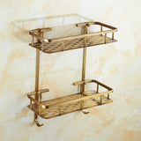 BronzeRoyal Antique Wall Shelf – Solid Brass Soap & Shampoo Basket | Vintage Corner Rack
