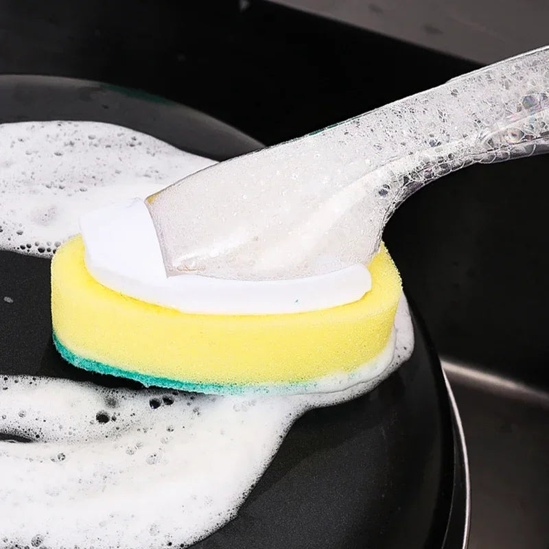 ScrubFlow SmartSoap Dish Brush Set – Refillable Soap Dispensing Handle with 2 Replaceable Sponge Heads