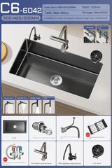 CascadeBlack Luxury Waterfall Undermount Kitchen Sink Set – Black Stainless Steel Single Bowl with Faucet & Soap Dispenser