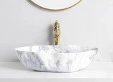 MarbleLuxe Ovalis Vessel Sink – Marble Pattern Ceramic Countertop Bathroom Basin | Modern Luxury 12L