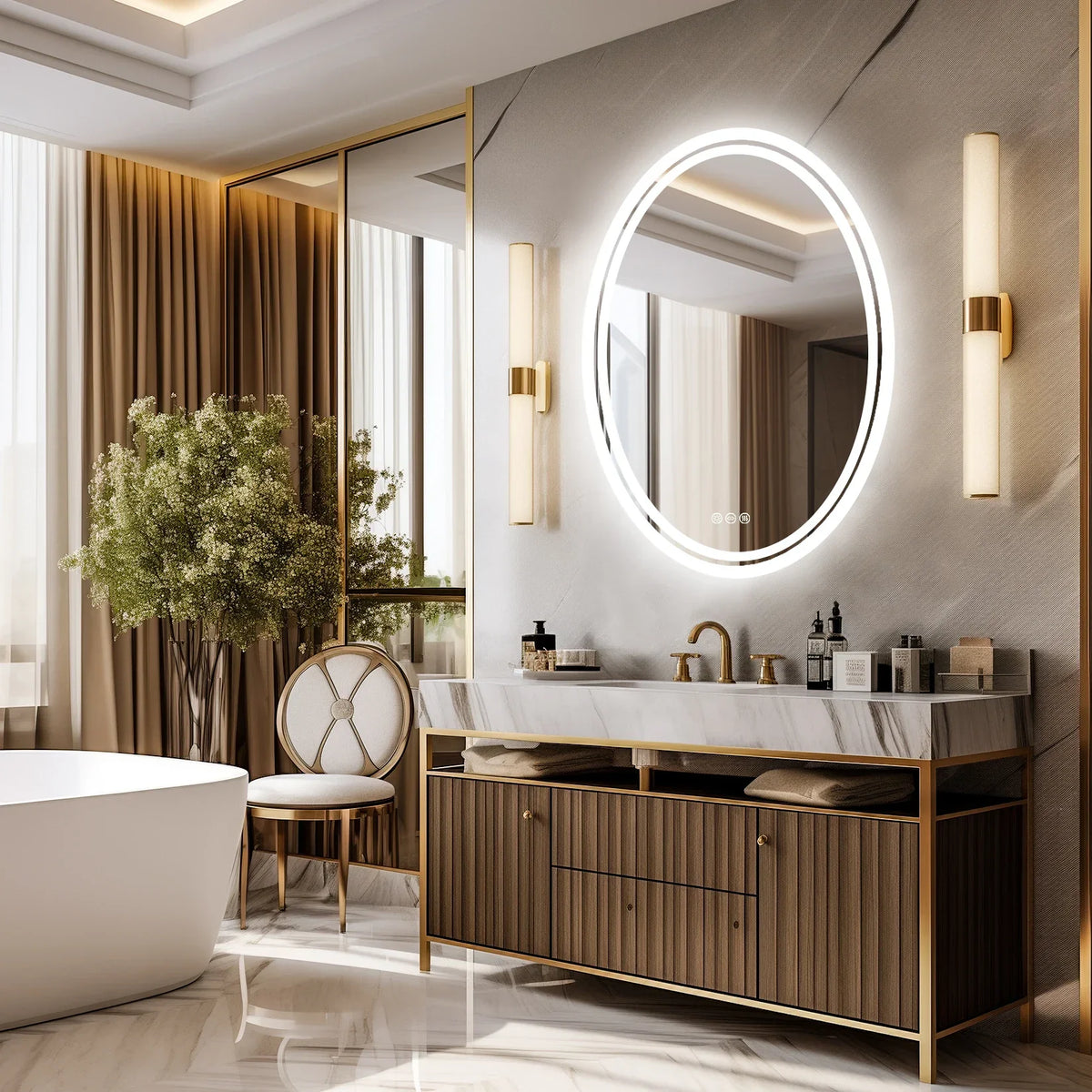 GlowHalo Frameless LED Vanity Mirror – Round Anti-Fog Lighted Bathroom Mirror with Dimmable Touch Control