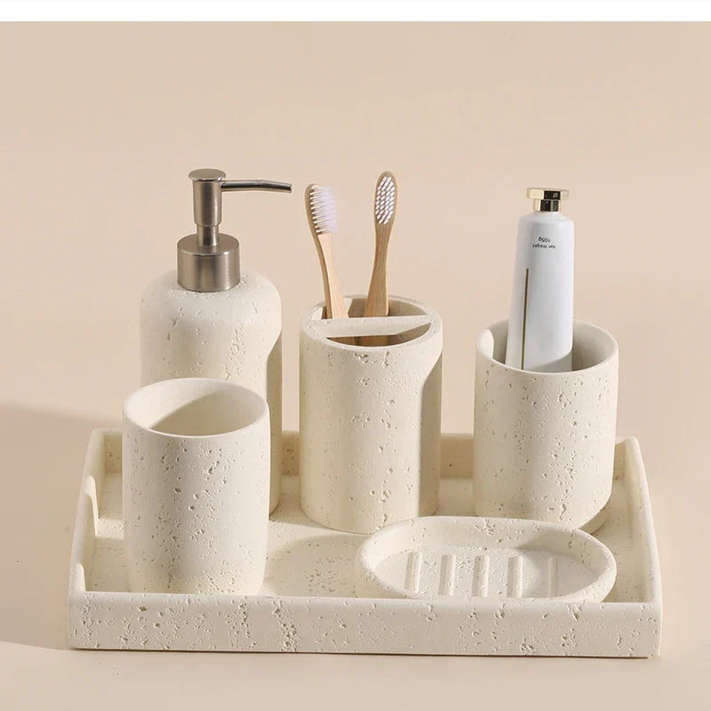 ZenTerra Wabi-Sabi Bathroom Set – European Natural Stone Accessories for Home & Hotel
