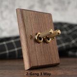 RetroLux Black Walnut Toggle Wall Switch – 1–4 Gang with Brass Lever & Optional USB