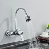 Wall-Mounted Kitchen Faucet with Flexible Spout, 360° Rotation and Dual Spray Function