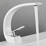 Curved Brass Bathroom Sink Faucet with Single Handle Hot and Cold Mixer