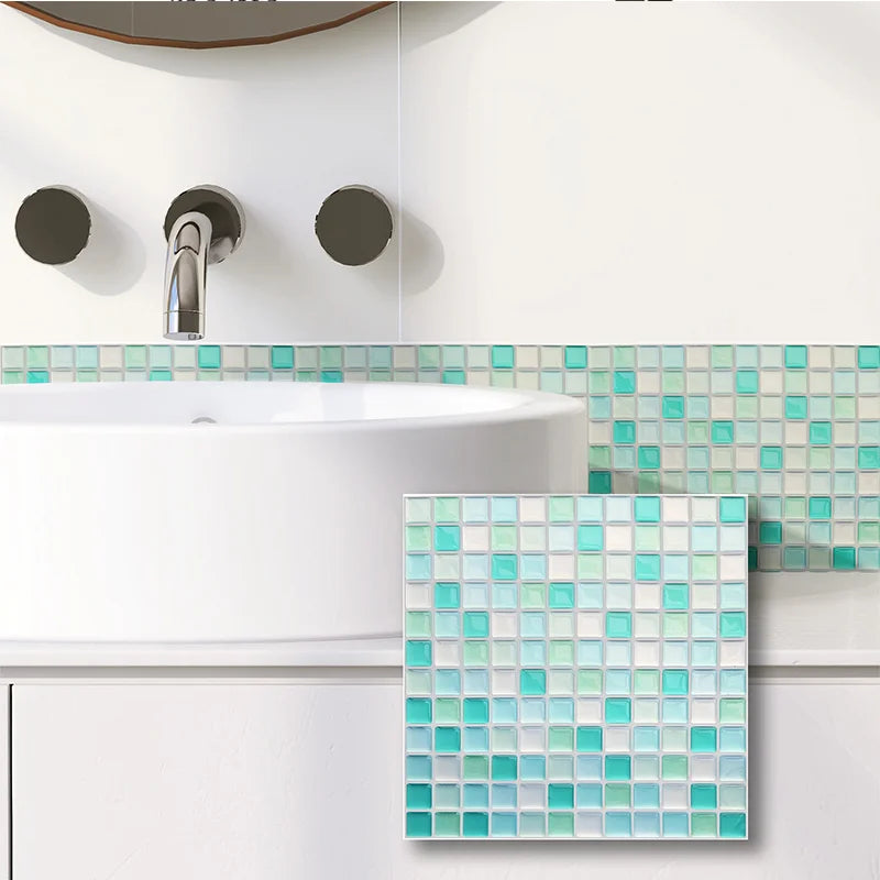 CrystalMosaic 3D Tile Stickers – Self-Adhesive Waterproof Glass-Look Wall Covering for Kitchen & Bathroom (5/10 Pieces)