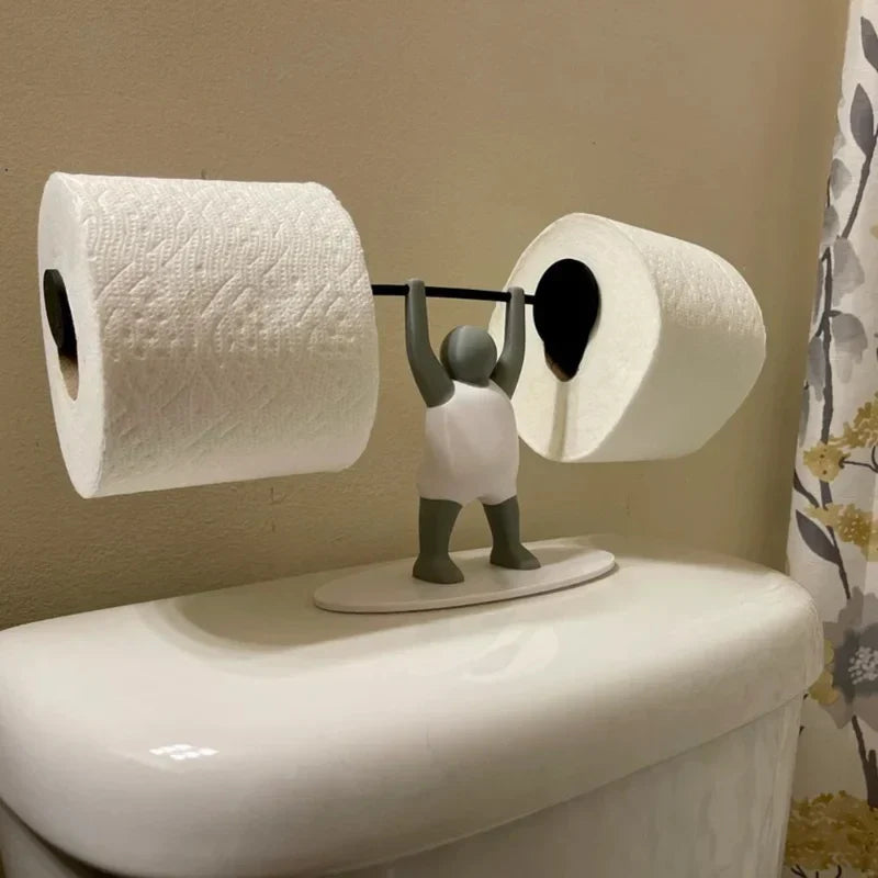 Grappige Gewichtheffer Toiletrolhouder – 3D Geprint | Staand Model | Grijs/Wit/Zwart