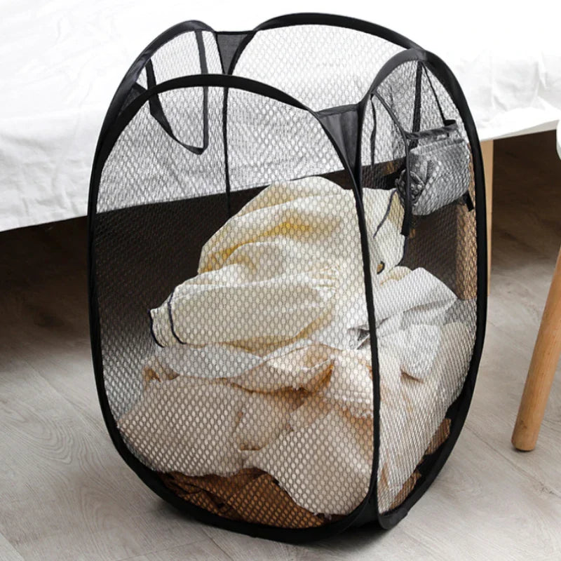 AirFold Large Foldable Mesh Laundry Basket – Ventilated Hamper with Side Pocket