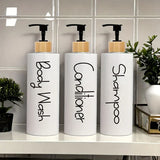 EcoStyle Bamboo Luxe Refillable Soap Dispenser Set – 3-Piece Modern Pump Bottles for Shampoo, Body Wash & Hand Soap