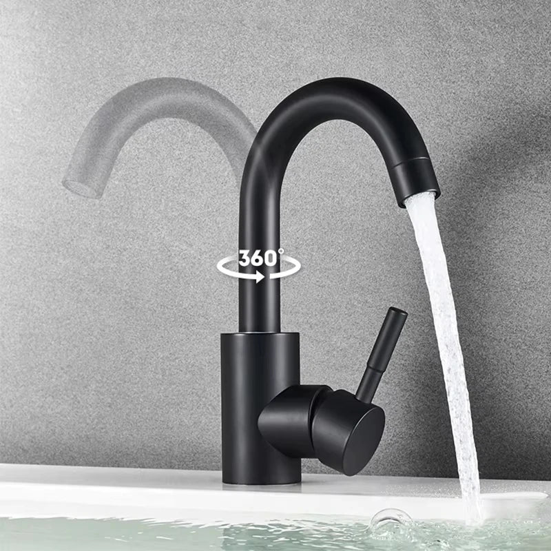 Contemporary Black Nickel Stainless Steel Bathroom Faucet with 360 Degree Swivel Spout and Single Lever Control