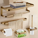 RegalBrass Vintage Antique Brass Bathroom Hardware Set – 5-Piece Wall-Mounted Bath Accessory Collection with Toilet Brush Holder