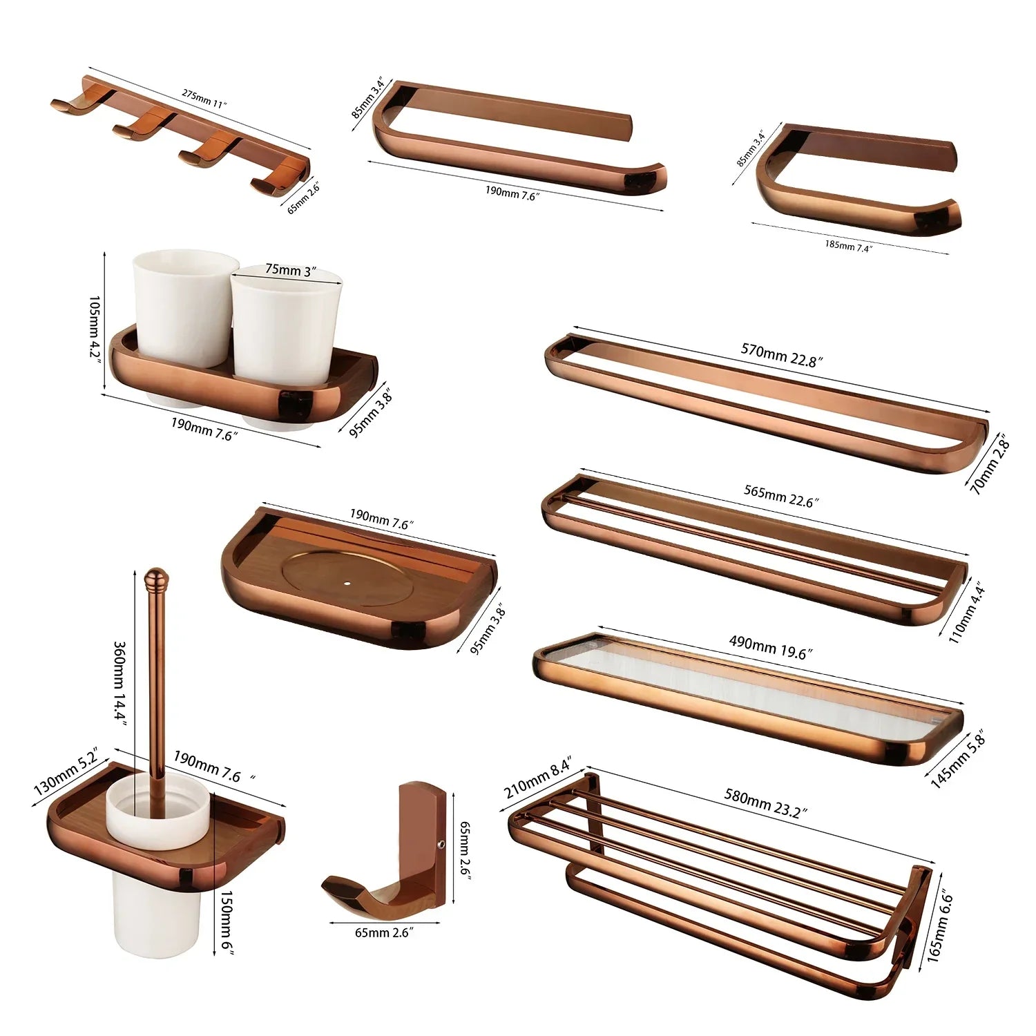 Aurielle Luxury Rose Gold Bathroom Hardware Set – 5-Piece Wall-Mounted Solid Brass Accessory Collection