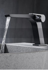 ShadowStream LuxeFall Waterfall Bathroom Faucet – Gun Grey Solid Brass Single-Handle Sink Mixer with Hot & Cold Control