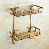 BronzeRoyal Antique Wall Shelf – Solid Brass Soap & Shampoo Basket | Vintage Corner Rack