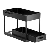 Under Sink Sliding Organizer Rack Premium – Pull Out Cabinet Basket with Hooks | Space Saving Storage | Kitchen & Bathroom Organizer