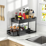Under Sink Sliding Organizer Rack Premium – Pull Out Cabinet Basket with Hooks | Space Saving Storage | Kitchen & Bathroom Organizer