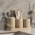AureliaStone Luxury Limestone Bathroom Set – Toothbrush Holder, Soap Dispenser & Tray