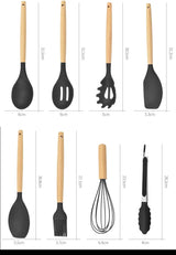 ChefEase – 12-Piece Silicone Kitchen Utensil Set with Wooden Handles