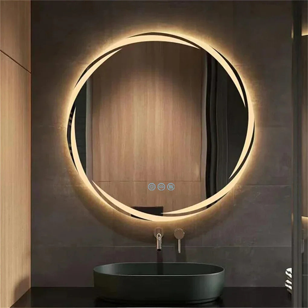 GlowRound ClearView LED Bathroom Mirror – Anti-Fog Round Lighted Vanity Mirror with 3 Color Lighting Modes (24” / 32”)