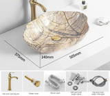 MarbleLuxe Ovalis Vessel Sink – Marble Pattern Ceramic Countertop Bathroom Basin | Modern Luxury 12L