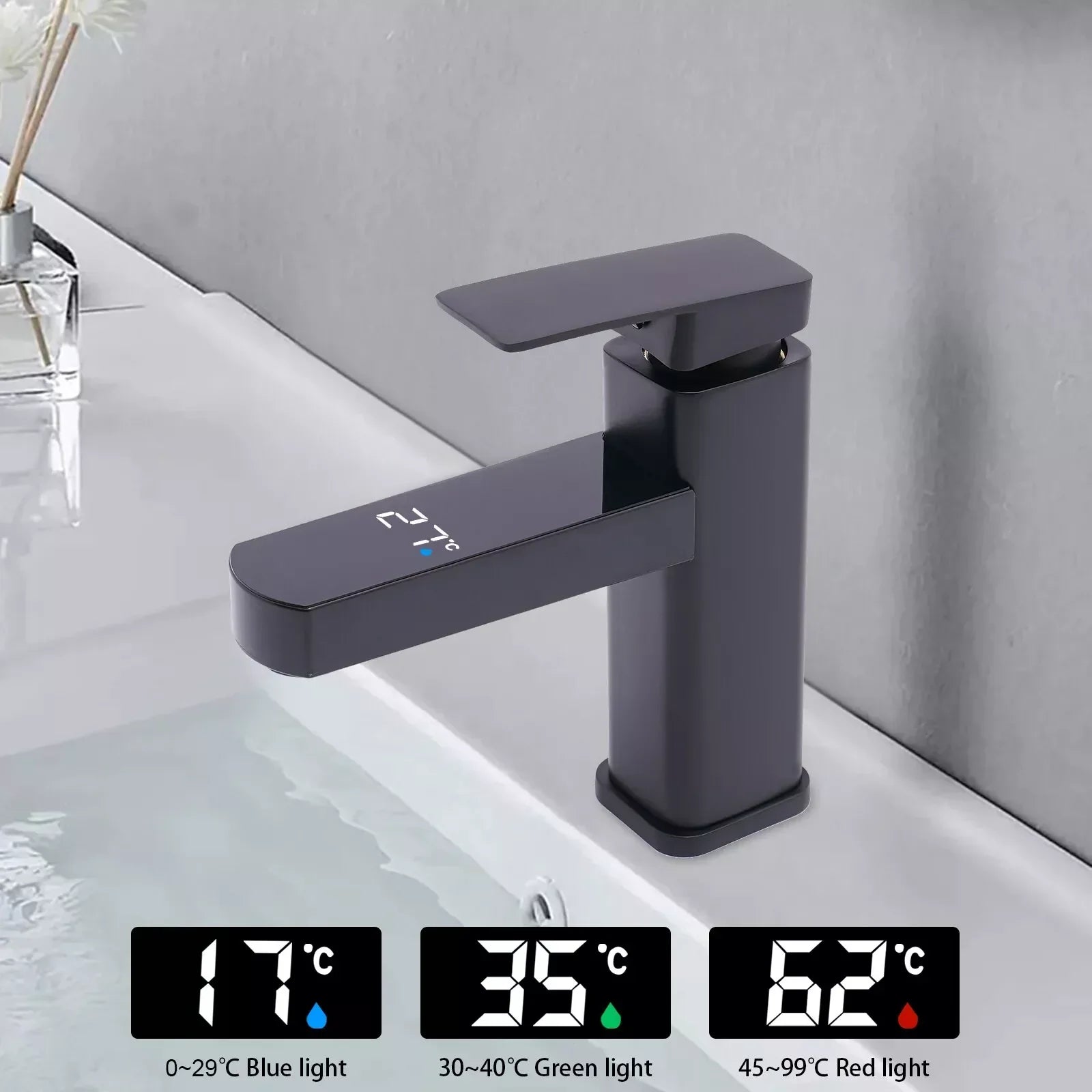 AquaVision SmartTemp LED Digital Faucet – Modern Black Bathroom & Kitchen Sink faucet with Real-Time Temperature Display