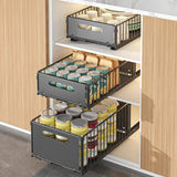 Pull-Out Metal Kitchen Storage Drawer Organizer Set – Sliding Spice Rack Trays | Space Saving Cabinet Storage | Easy Access Design