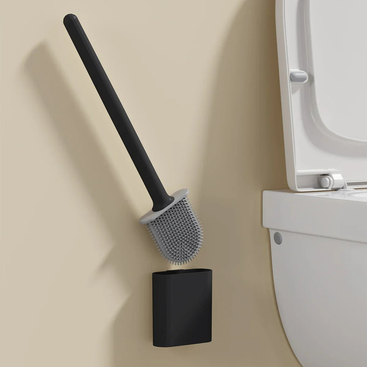 PureGuard Matte Black Toilet Brush & Holder Set – Modern Hygienic Bathroom Cleaning System with Compact Space-Saving Design