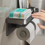 ShelfRoll Aluminum Toilet Paper Holder with Phone Shelf – Wall-Mounted Bathroom Organizer