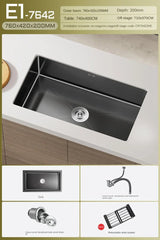 CascadeBlack Luxury Waterfall Undermount Kitchen Sink Set – Black Stainless Steel Single Bowl with Faucet & Soap Dispenser
