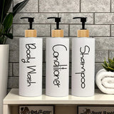 EcoStyle Bamboo Luxe Refillable Soap Dispenser Set – 3-Piece Modern Pump Bottles for Shampoo, Body Wash & Hand Soap