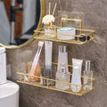 LuxSip Wall-Mounted Cup Holder – Black & Gold | Drill-Free Bathroom Organizer