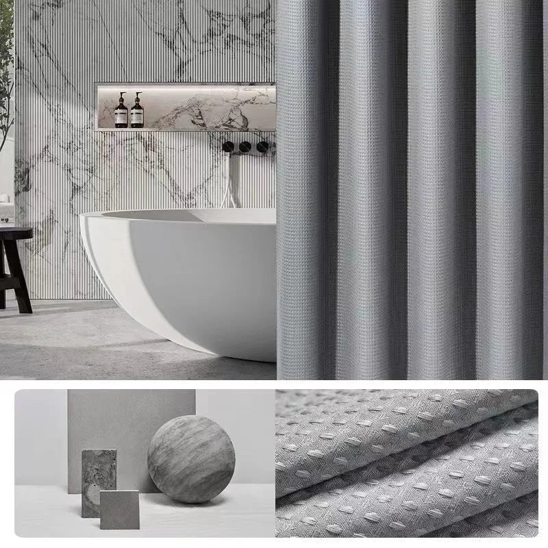 AquaWafel LuxeWaffle Waterproof Shower Curtain – Extra Thick Waffle Texture, Mold-Resistant, Single Color for Spa-Style Bathrooms