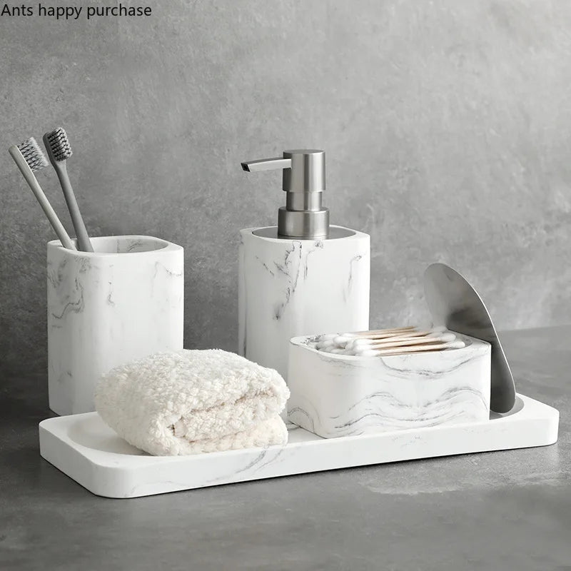 MarbleElegance 4-Piece Bathroom Accessory Set – Resin Marble Finish
