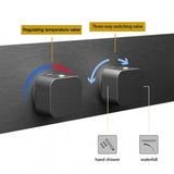 TitanSpa LuxeRail Thermostatic Shower System – Brushed Gun Grey Wall-Mount Rainfall Set with Storage Shelf & Towel Bar
