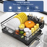 Large Dish Drying Rack Premium – Rustproof Kitchen Dish Drainer with Drainboard | 3 Slot Utensil Holder | Fast Drain System