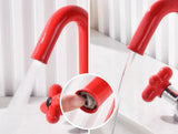 AUREVO Dual-Handle Washbasin Faucet – Luxury Rotatable Brass Mixer (Red/Green, Chrome Finish)