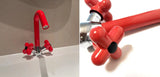 AUREVO Dual-Handle Washbasin Faucet – Luxury Rotatable Brass Mixer (Red/Green, Chrome Finish)