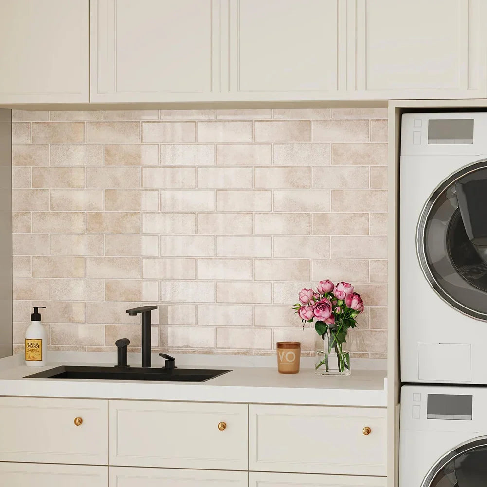 ABPP Beige Stone Subway Tile Stickers – 10-Pack Peel & Stick Backsplash for Kitchen & Bathroom Renovation