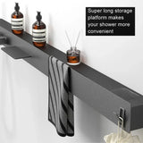TitanSpa LuxeRail Thermostatic Shower System – Brushed Gun Grey Wall-Mount Rainfall Set with Storage Shelf & Towel Bar