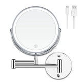 LumiView ProGlow Rechargeable LED Makeup Mirror – 8” Wall-Mounted Vanity Mirror with 1X/10X Magnification, 360° Swivel & Adjustable Lighting