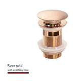 FlowLux Solid Brass Pop-Up Bathroom Sink Drain – Push-Down Stopper with Overflow Option (2.6” Universal Fit)