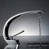 Curved Brass Bathroom Sink Faucet with Single Handle Hot and Cold Mixer