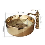 Aurielle Royale Hand-Painted Ceramic Vessel Sink Set with Gold Faucet – Round Luxury Countertop Basin + Pop-Up Drain